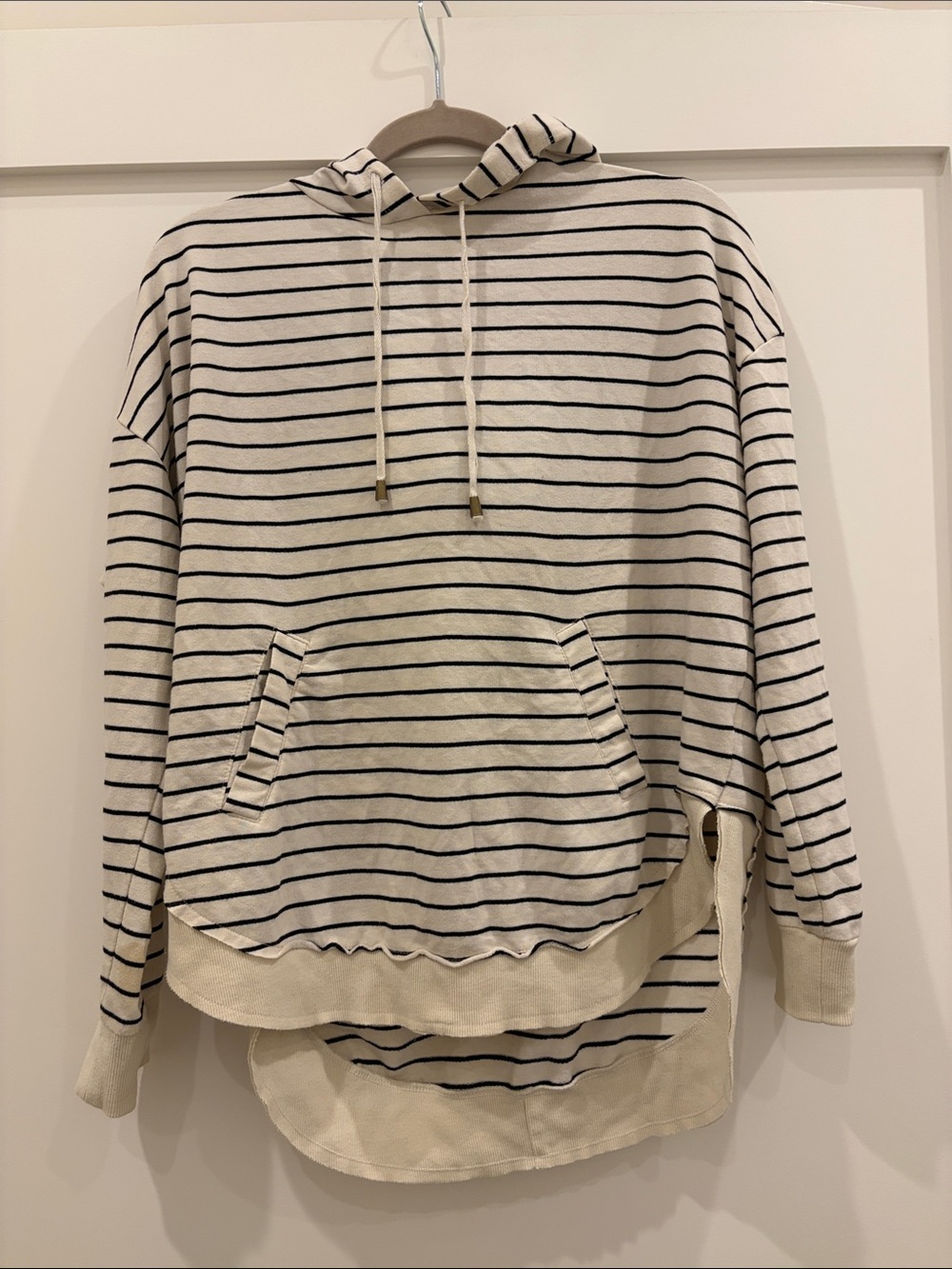 Z Supply Cream and Black Striped Crewneck Hoodie